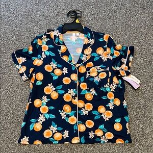 Navy Pajama Top with Orange Print